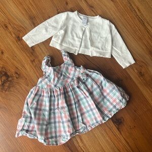 Plaid dress and cardigan set 9 months